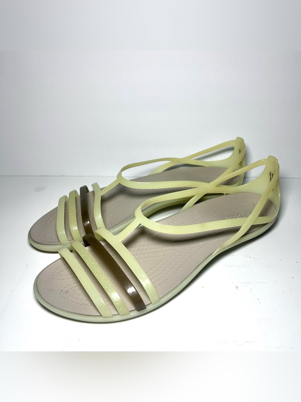 Crocs Isabella Flat Strappy Sandal Women’s 11 Oyster Walnut Gladiator Jelly